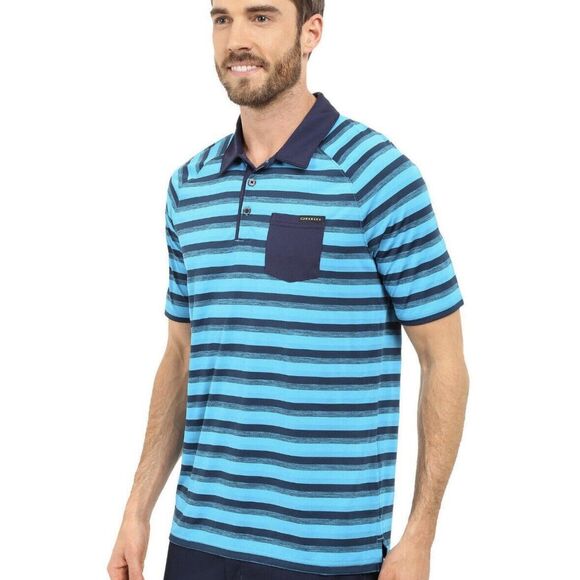 Oakley Polo Shirt Mens Medium Blue Striped HYDROLIX Performance Golf Regular Fit - Picture 3 of 8